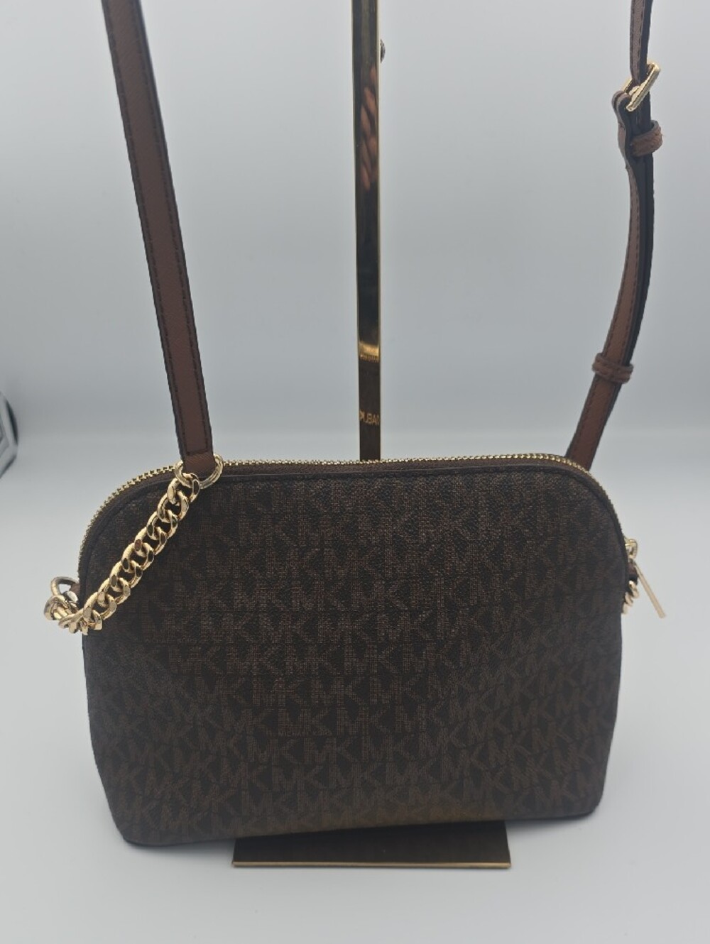 Michael Kors Brown Signature MK Dome Small Crossbody W/ Gold Chain (EUC)✨️ - Picture 13 of 14
